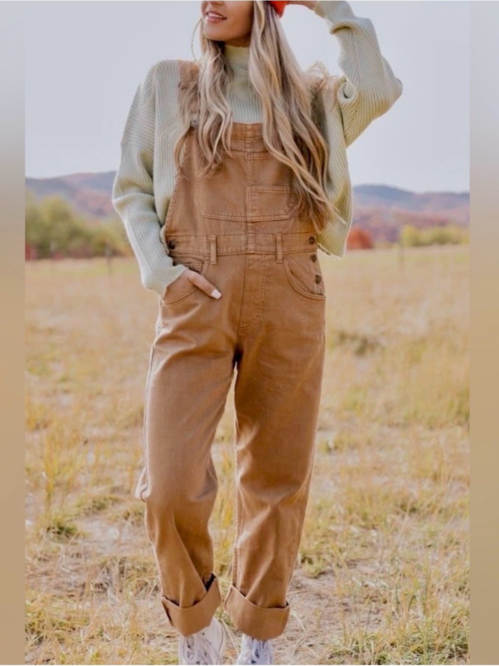 We The Free Tan Overalls with Relaxed Cuffed Legs
